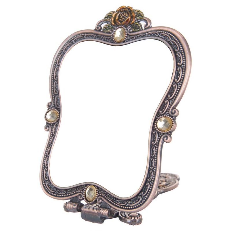 Nerien Antique Mirror Comb Set Vintage Metal Handheld Makeup Mirror with a Comb Russian Style Embossed Rose Hand Mirror Travel Portable Foldable Mirrors Decorative Tabletop Stand Mirrors Copper - Image 3